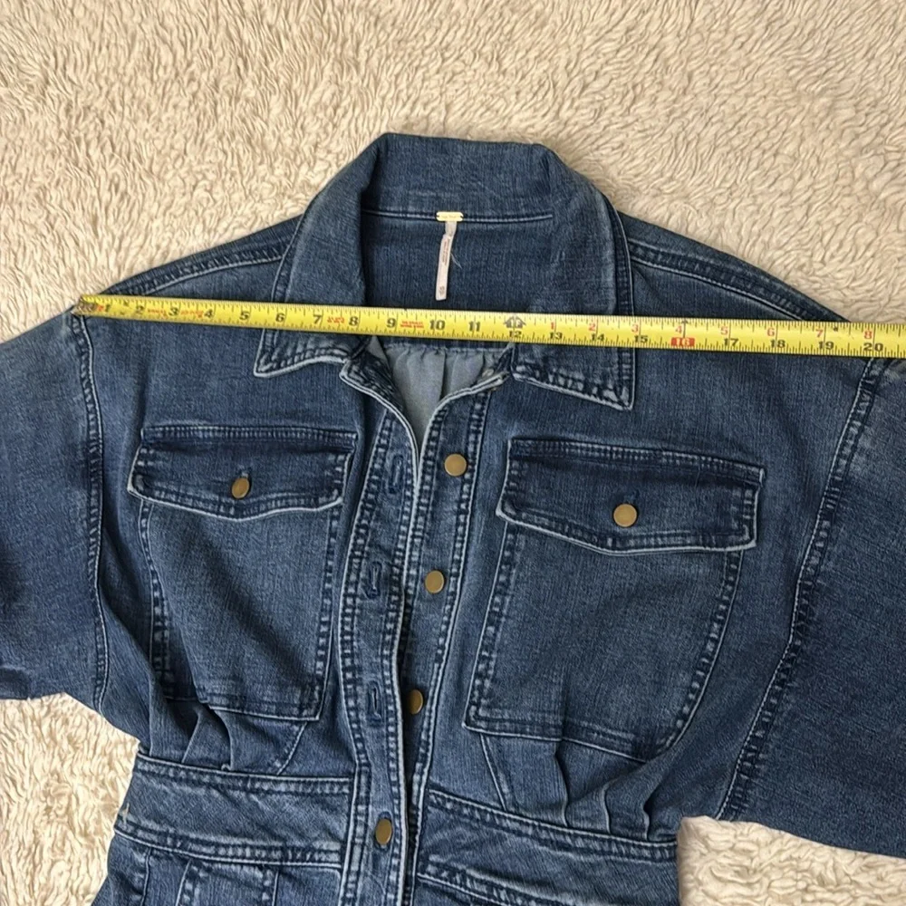 Free People Dark Wash Denim Long Sleeve Botton-Front Mini Dress  size XS - Picture 10 of 16